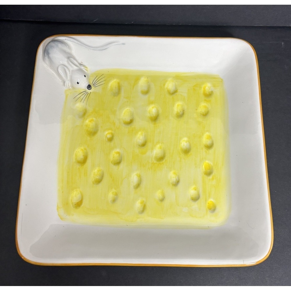 Vintage Cheese Plate Serving Dish Mouse Hand Painted Made in Italy Pottery